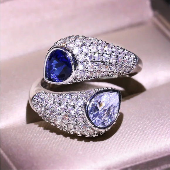 Jewelry - New 925 Silver Blue white Sapphire Opening  Cocktail Party Jewelry Ladies Ring